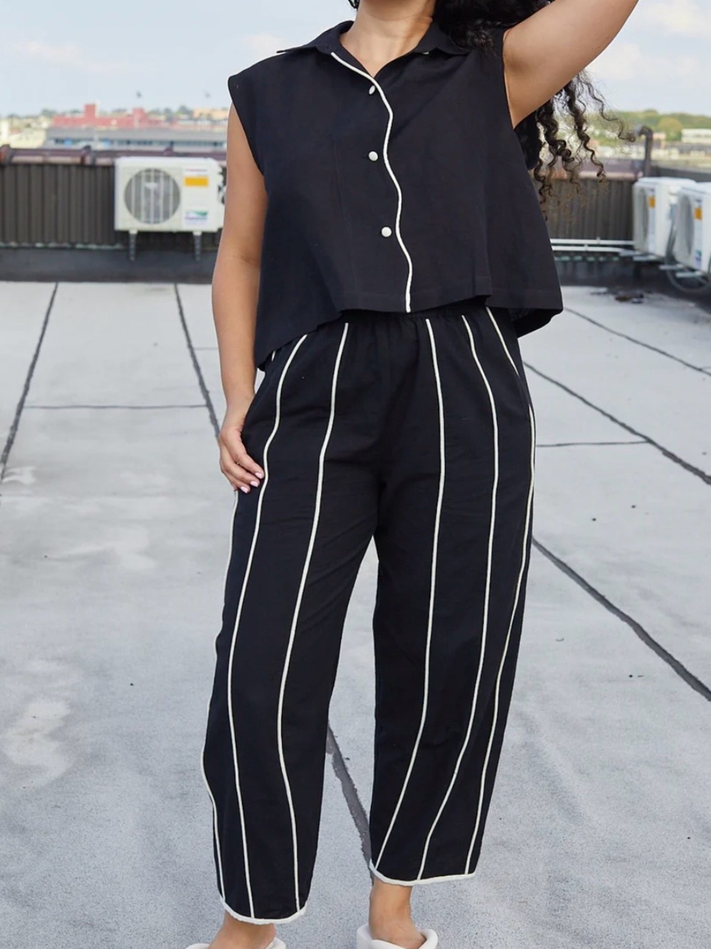 Rujuta Sheth Etta Pinstripe Elastic-Waist Pants  XL